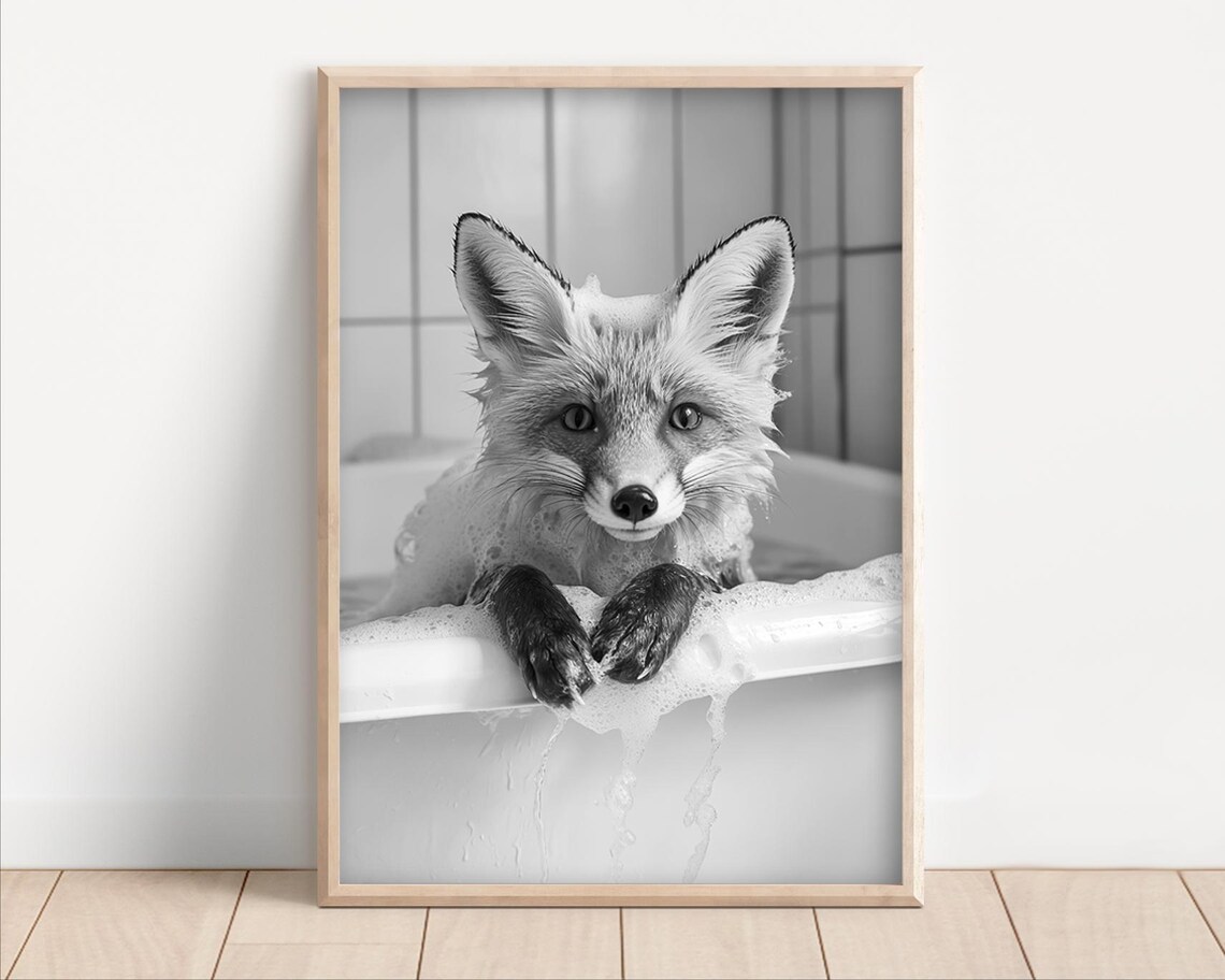 Retro Fox In The Bathtub Bathroom Art Print