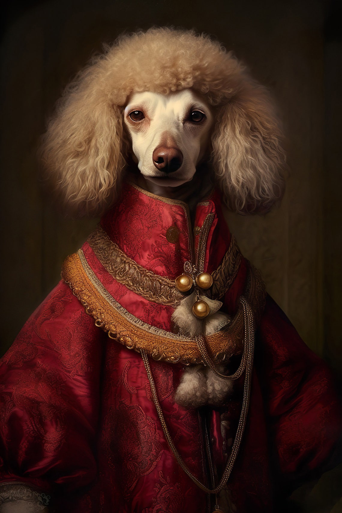 Funny Aristocratic White Poodle Renaissance Dog Portrait Wall Art