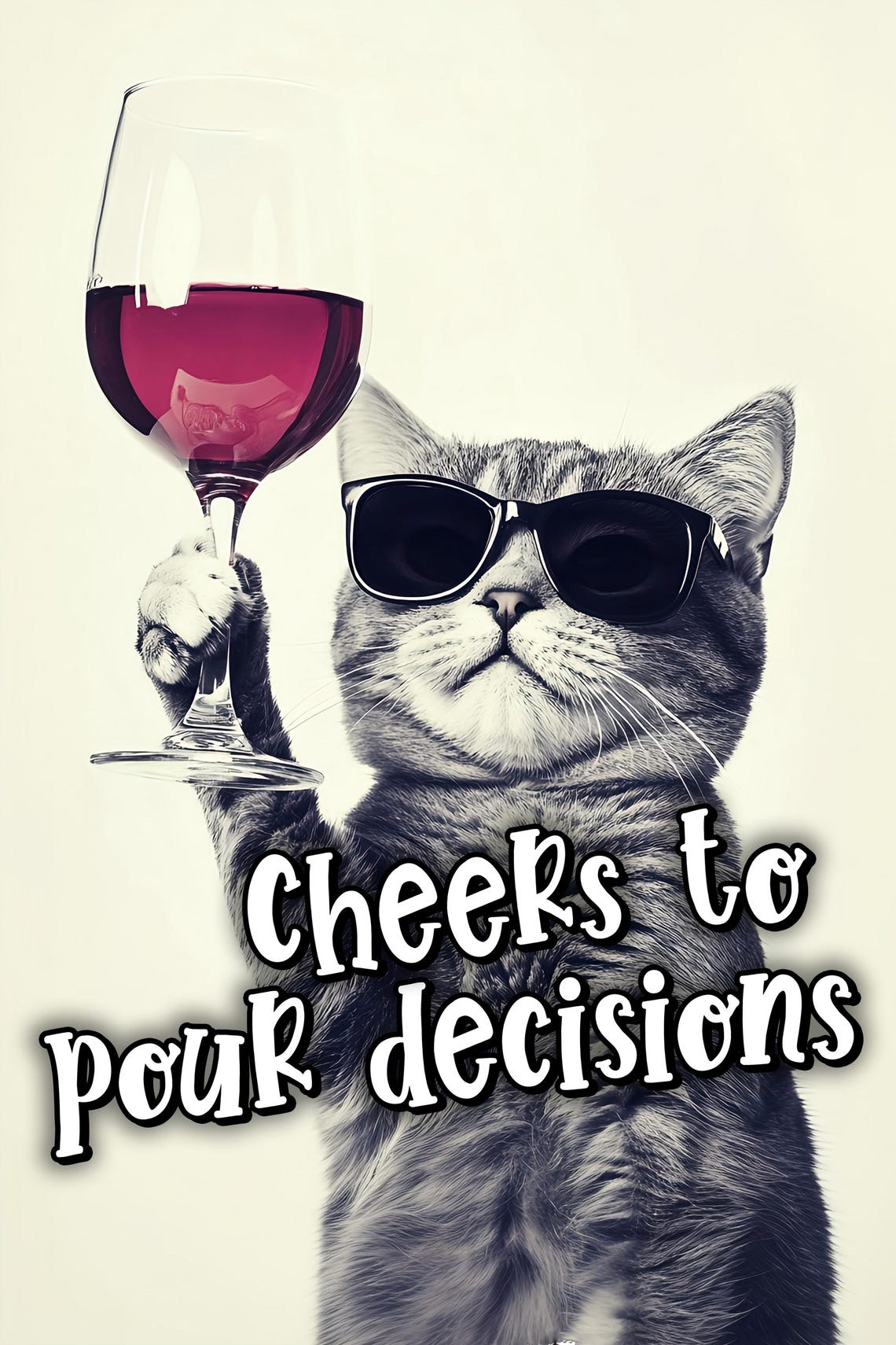 Cat With Sunglasses Cheers To Pour Decisions Funny Wine Quote Poster - Image 2