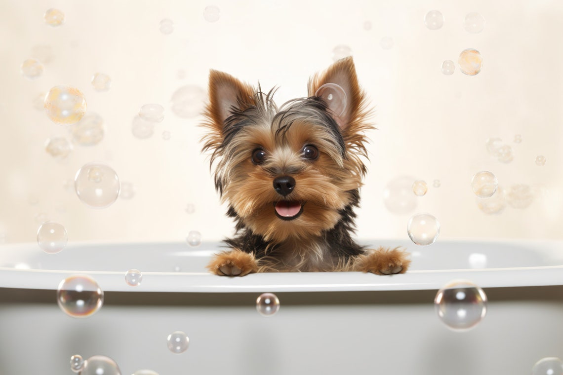 Yorkshire Terrier Puppy Bubble Bath Cute Dog Funny Animal Poster