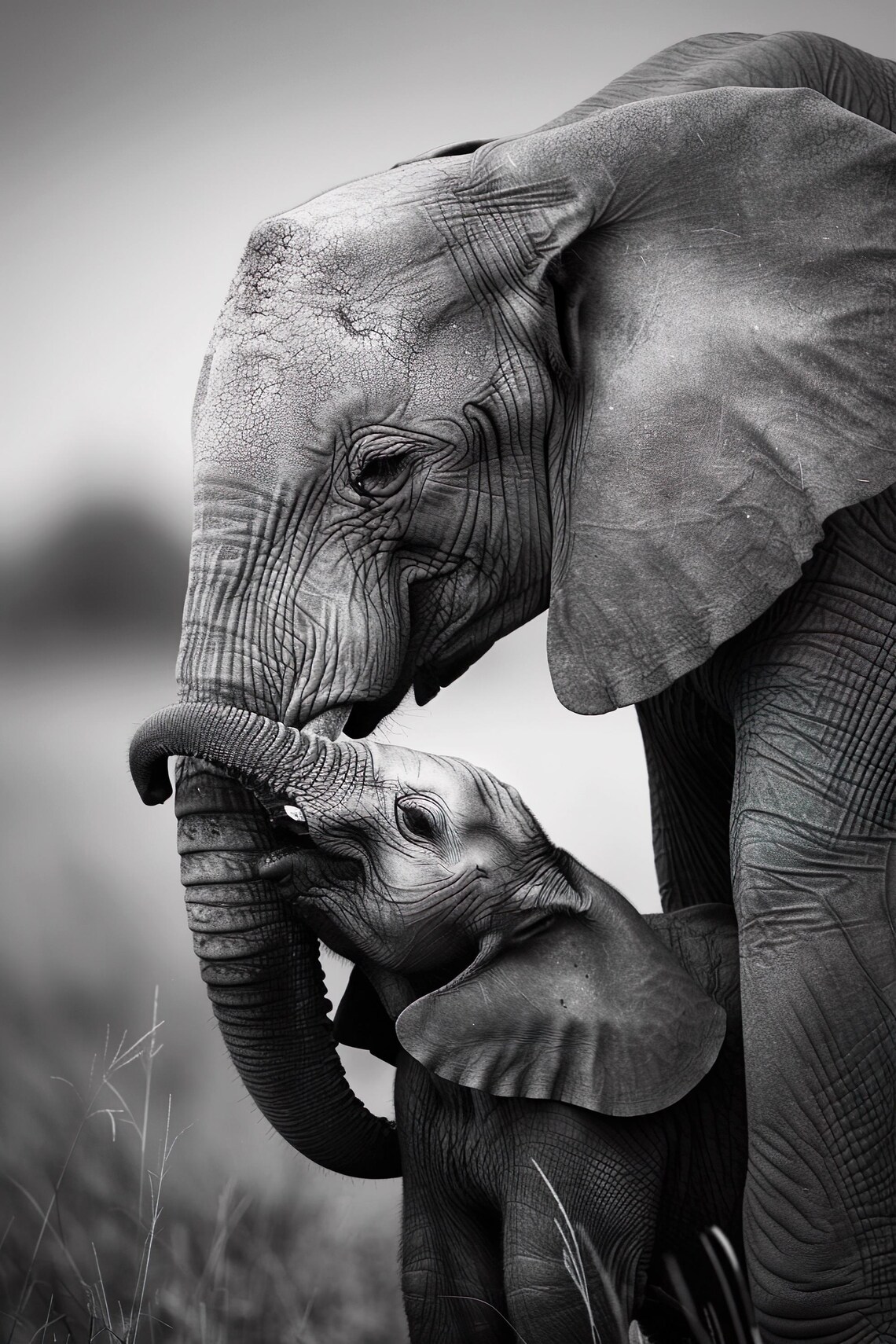 Mom and Baby Elephant Cute Vintage Style Art Print
