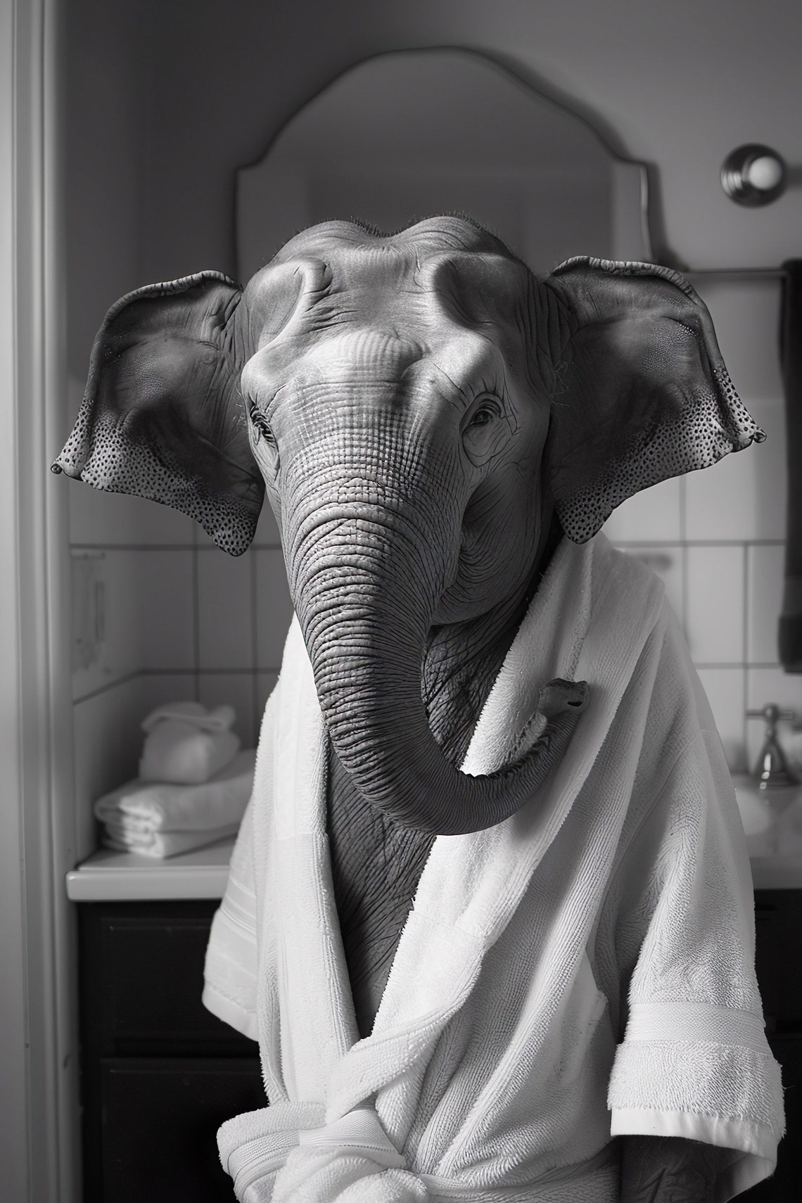 Elephant Bathrobe Funny Bathroom Towel Black And White Animal Print