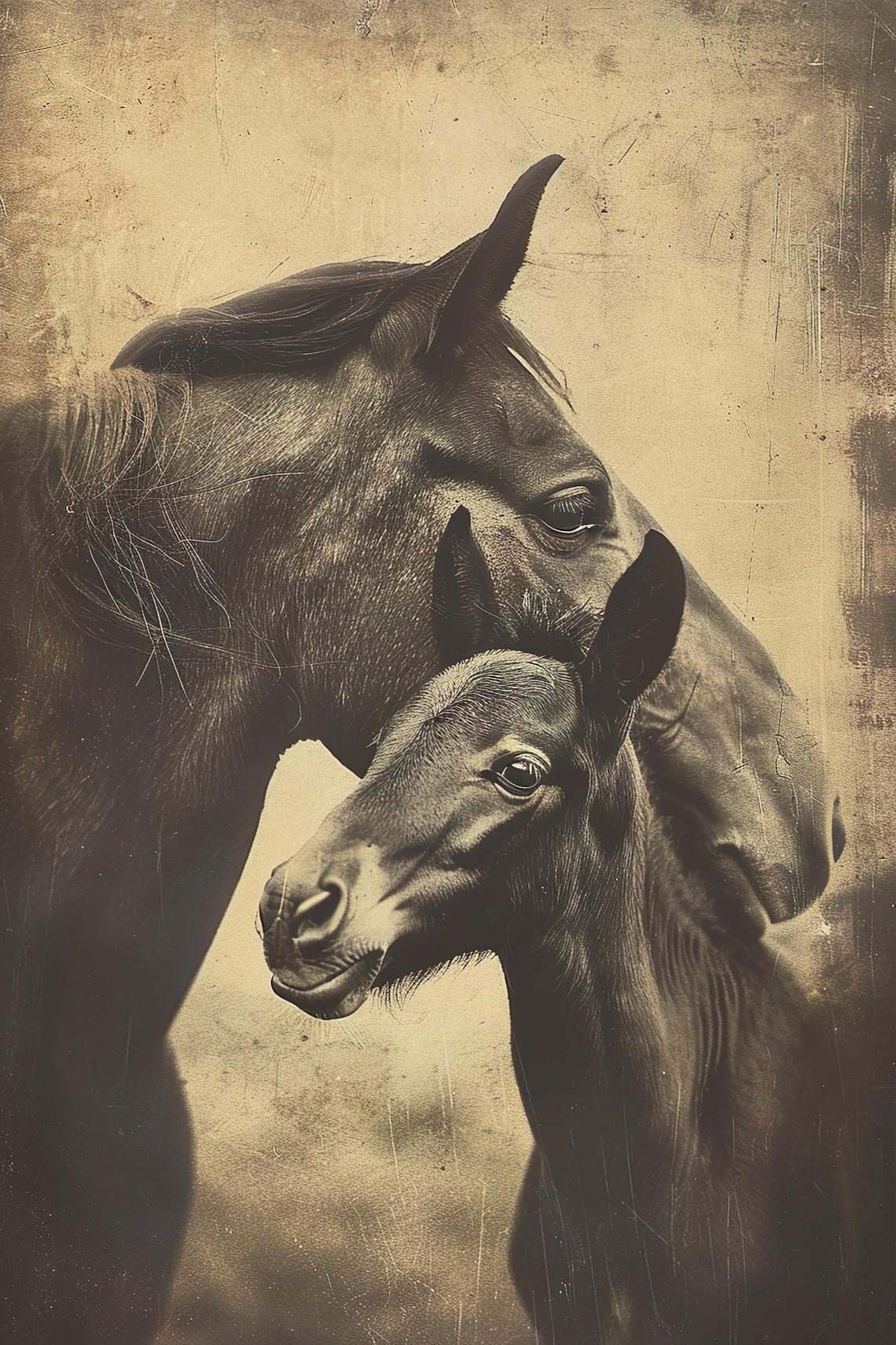 Mom Baby Horse Cute Animal Family Wall Art Nursery Room Bedroom Prints Cute Vintage Style Animal Photo Mommy And Me Ai Art