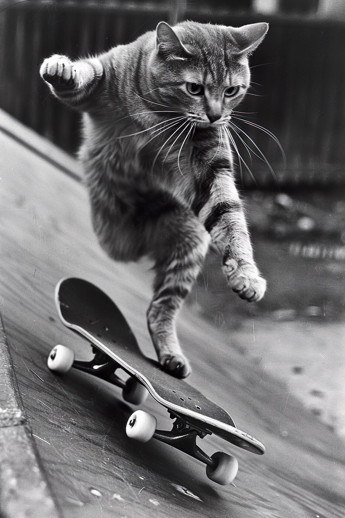 Cat Skateboarding Funny Animal Art Print