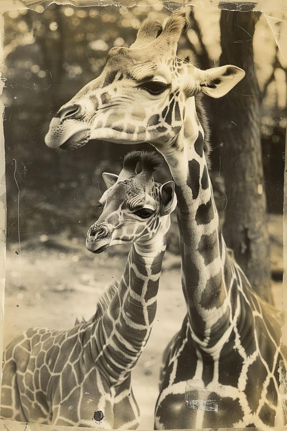 Mom Baby Giraffe Cute Family Wall Art Nursery Room Bedroom Prints Cute Vintage Style Animal Photo Mommy And Me Ai Art