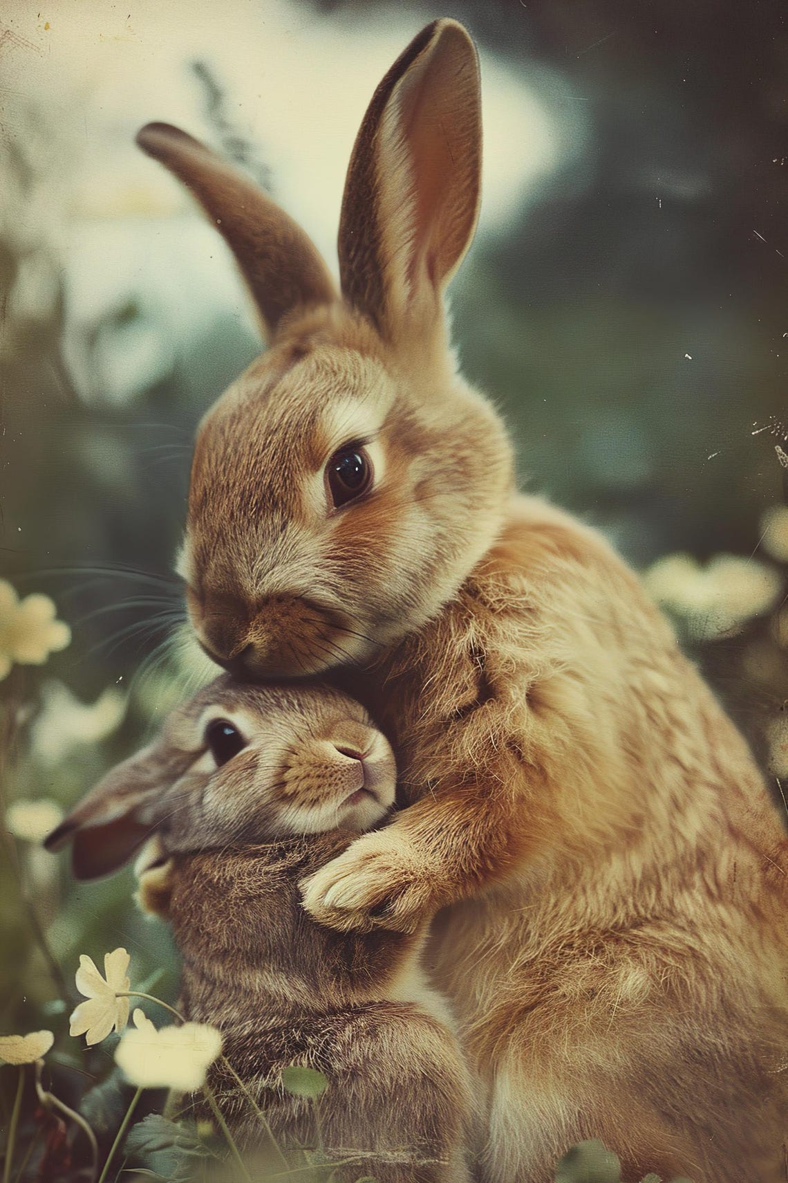 Mom Baby Bunny Cute Animal Family Wall Art Nursery Room Bedroom Prints Cute Vintage Style Animal Photo Mommy And Me Ai Art