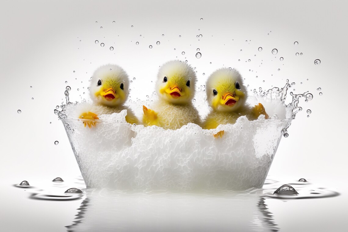 Cute Baby Ducks In The Bathtub Funny Animal Art Print