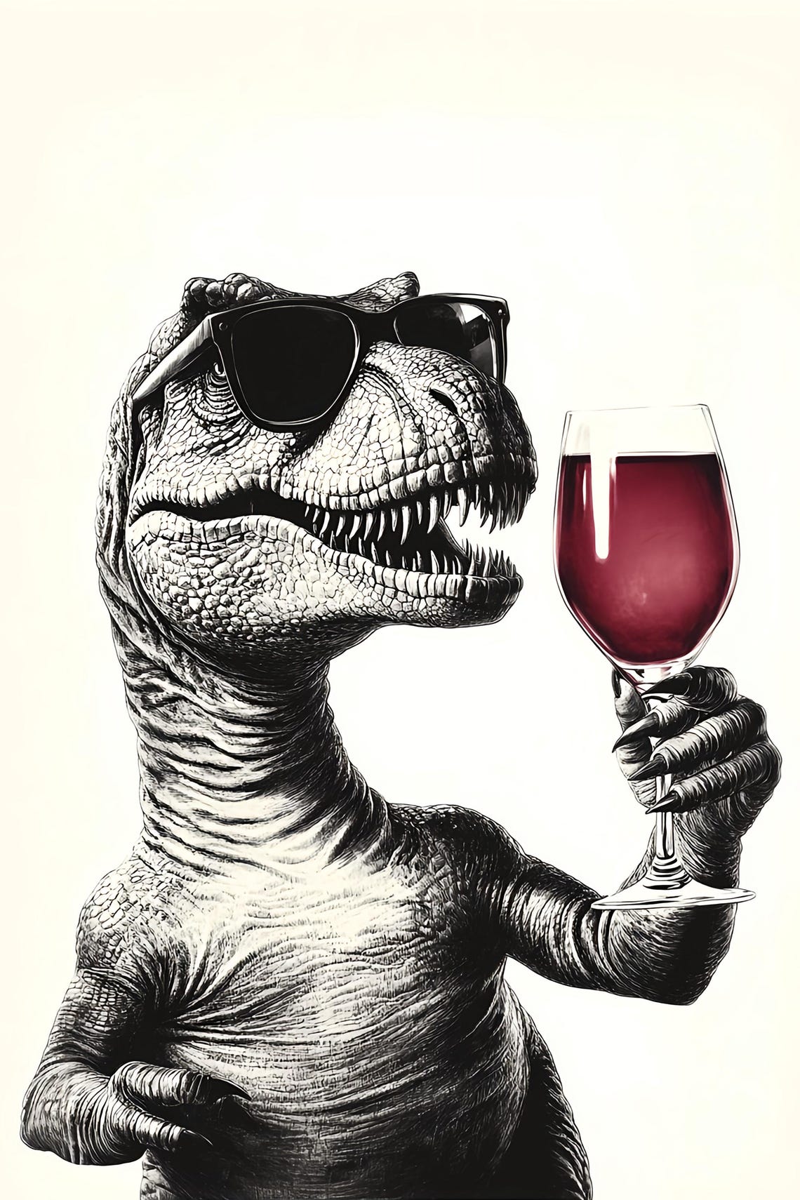 T Rex With Sunglasses Holding Red Wine Glass Funny Dinosaur Poster - Image 2