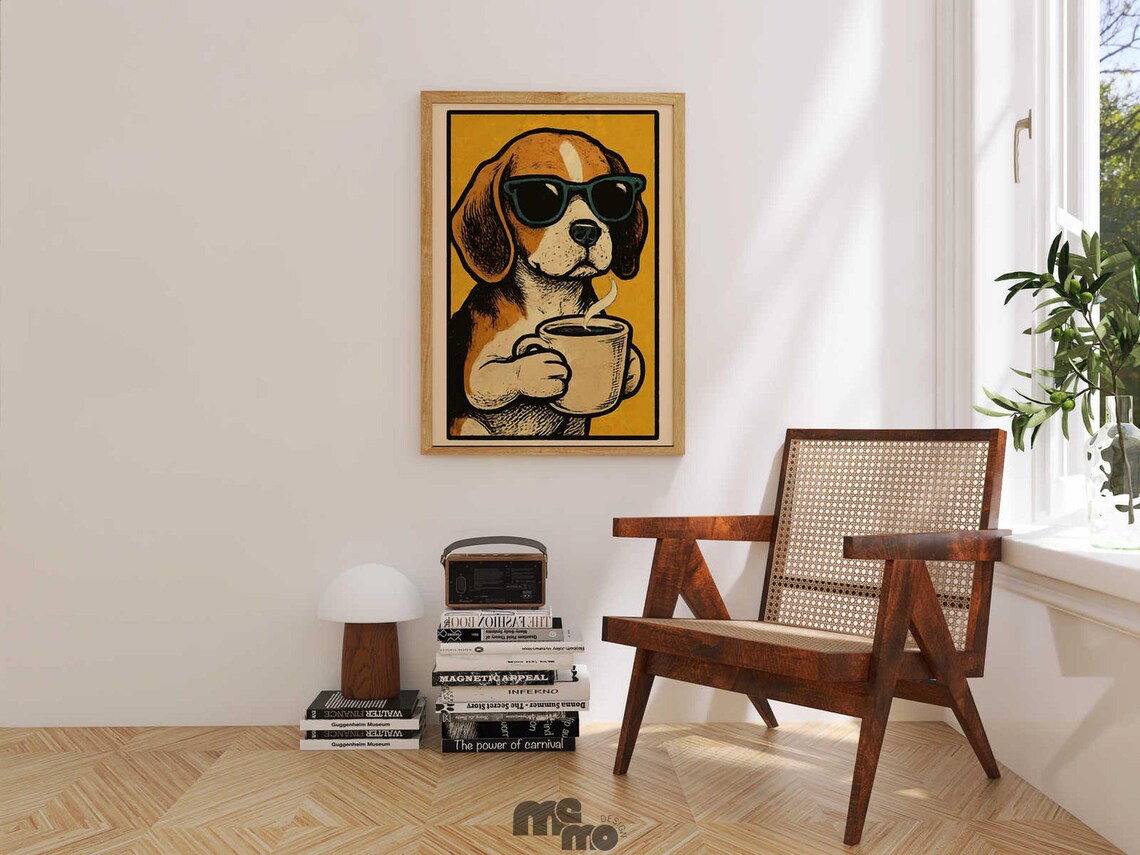 Beagle Drinking Coffee, Vintage Dog Illustration - Image 2
