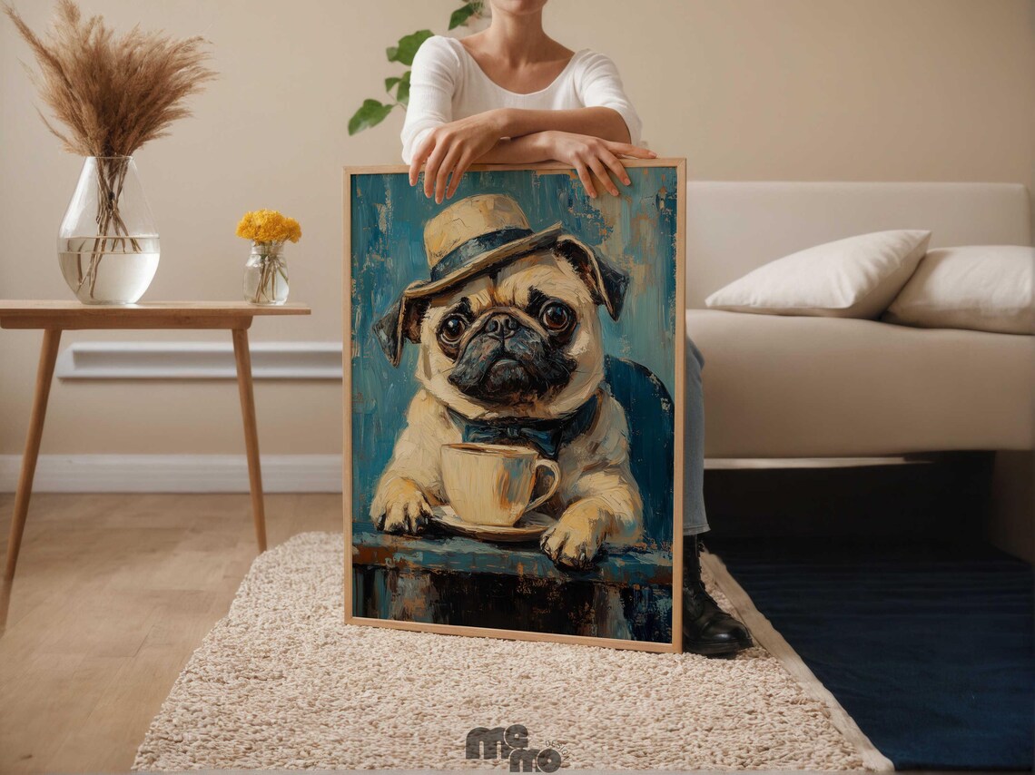 Pug Dog Coffee, Funny Vintage Style Pet Portrait - Image 6