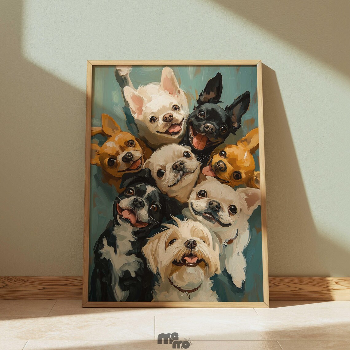 Cute Small Dogs Funny Group Dog Oil Painting Print