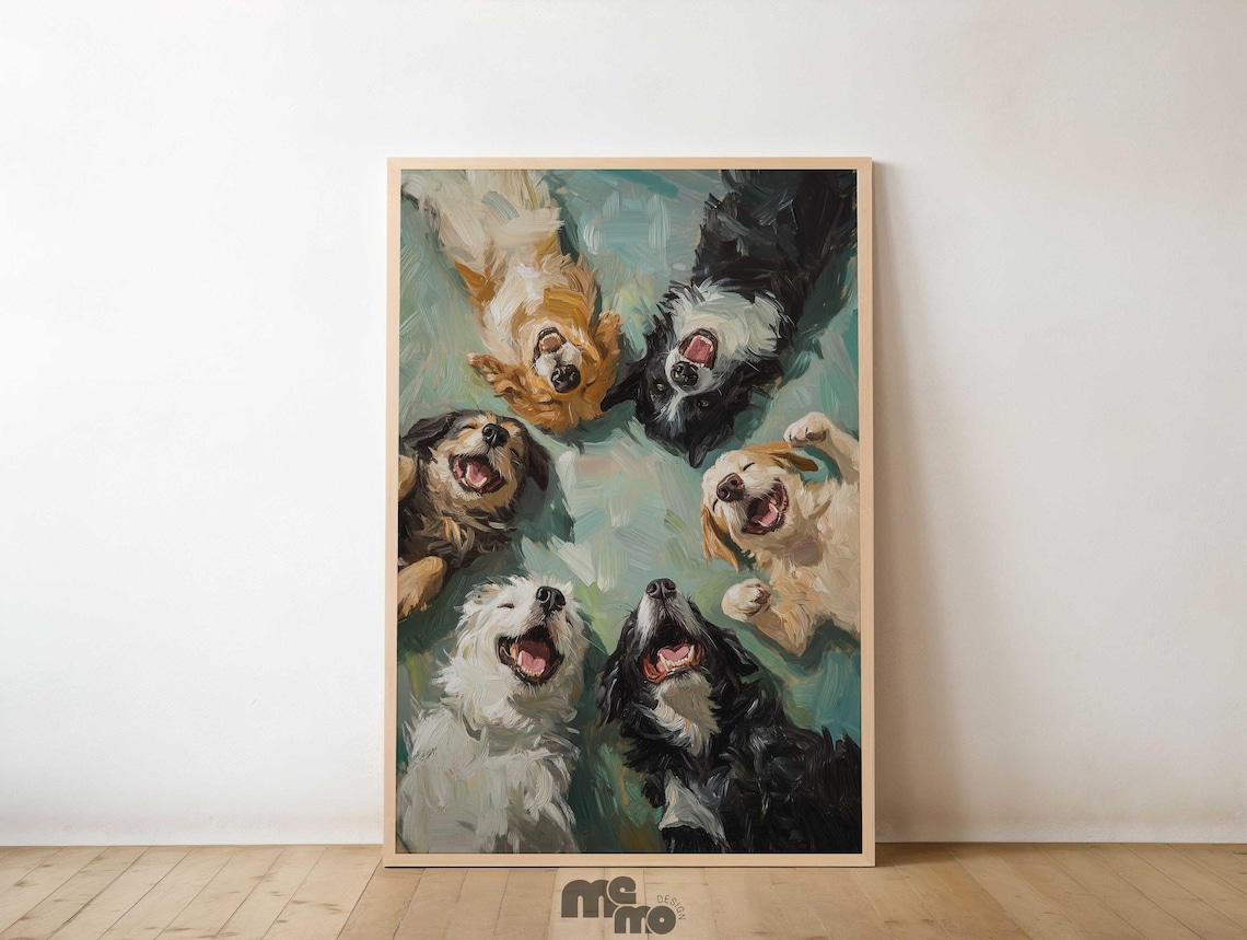 Happy Dog Funny Group Pet Portrait Art Print