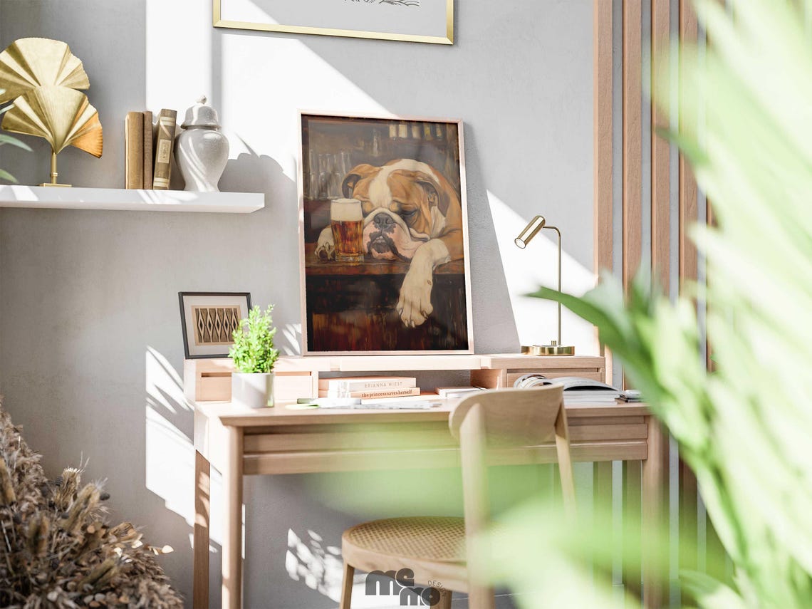 Bulldog, Funny Sleeping Dog With Beer Vintage Pub Decor - Image 4