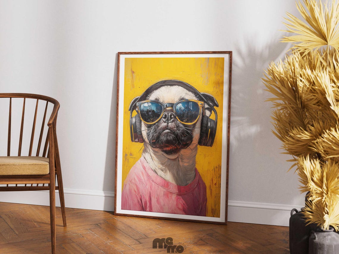 DJ Pug, Funny Pet Portrait Art Print - Image 2