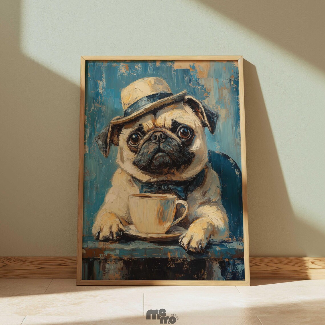 Pug Dog Coffee, Funny Vintage Style Pet Portrait