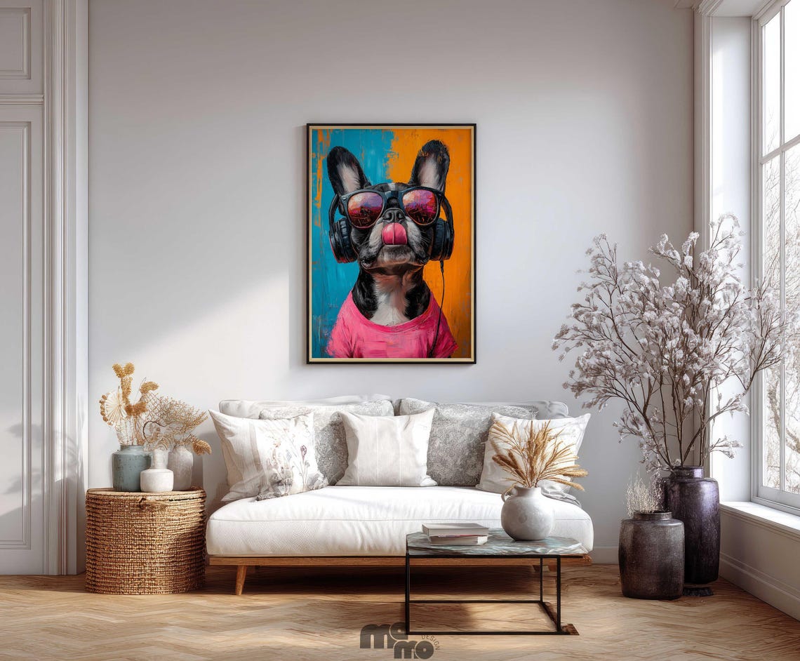 Funny French Bulldog DJ, Retro Dog Portrait Gift - Image 4