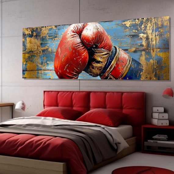 Retro Boxing Glove Painting Print Boxing Wall Art Old Boxing Glove Print Boxer Gift Boxing Gym Wall Decor Framed Ready To Hang