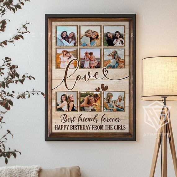 Personalized Custom Birthday Gift For Her Best Friends Forever Photo Collage Friendship Keepsake Wall Art For Girls