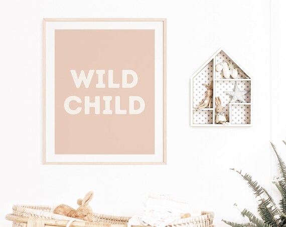 Wild Child White Lettering Blush Pink Nursery Kids Room Framed Poster