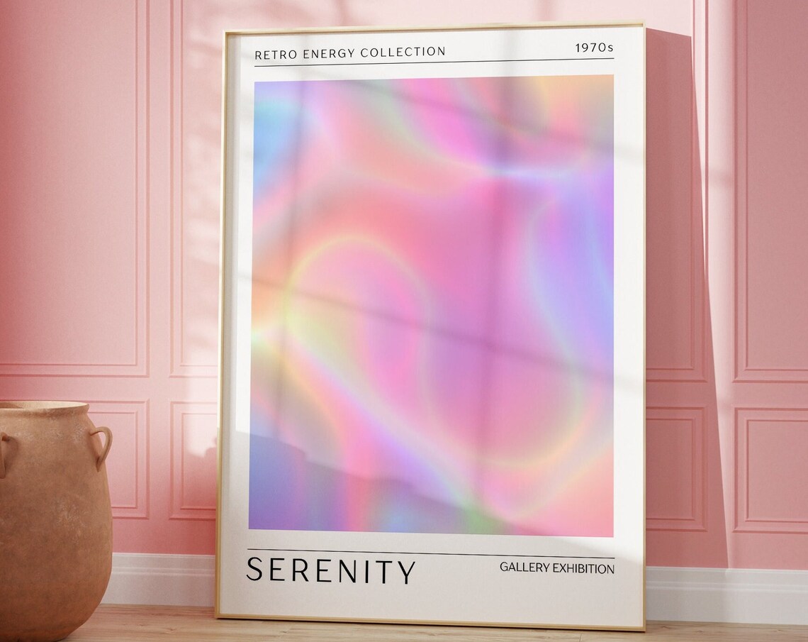 Serenity Pastel Rainbow Aura Gradient Retro Energy 1970s Art Poster