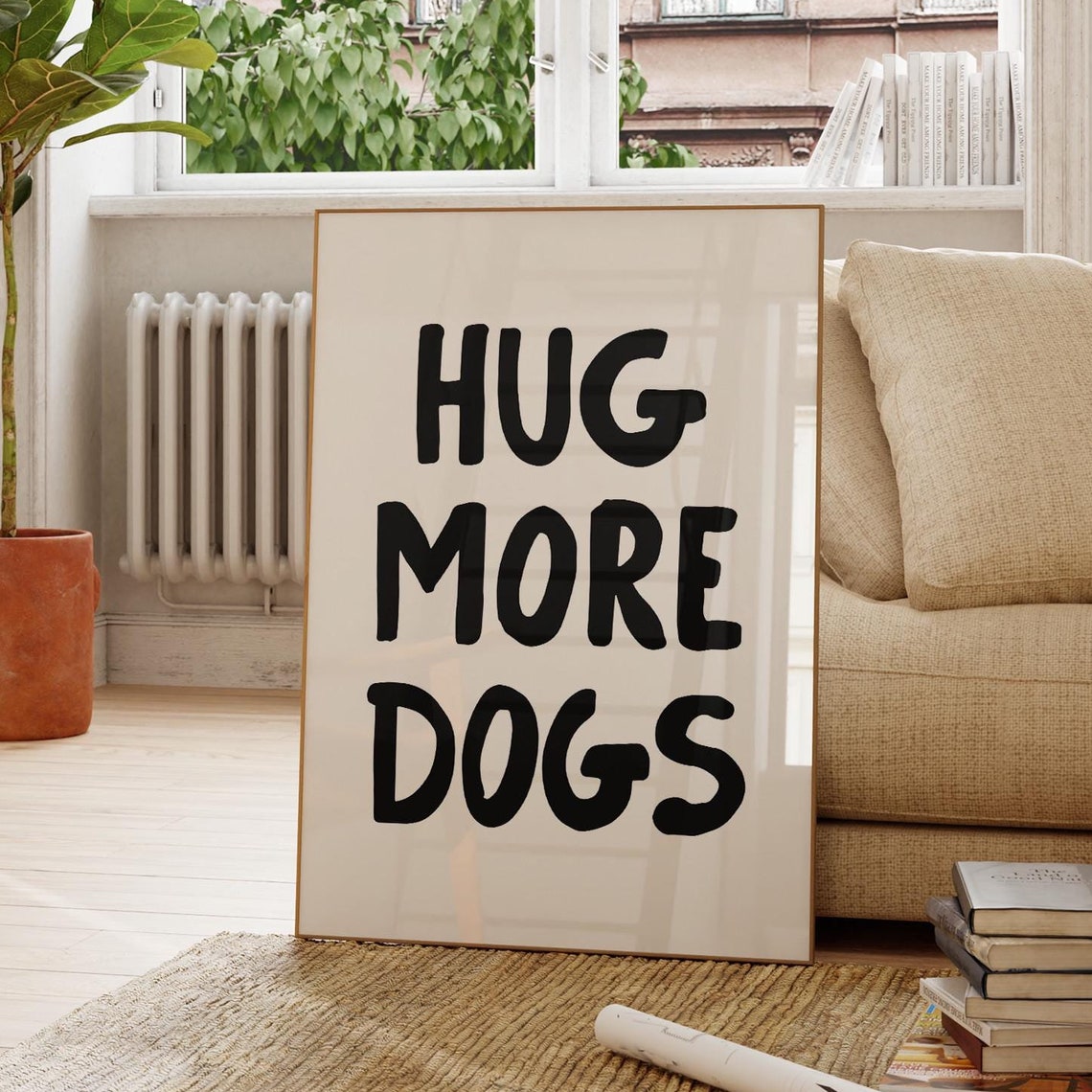 Hug More Dogs Bold Black Typography Funny Dog Lover Quote Poster - Image 3