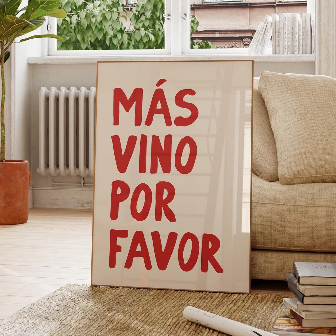 Más Vino Por Favor Red Hand Lettered Spanish Wine Quote Poster - Image 3