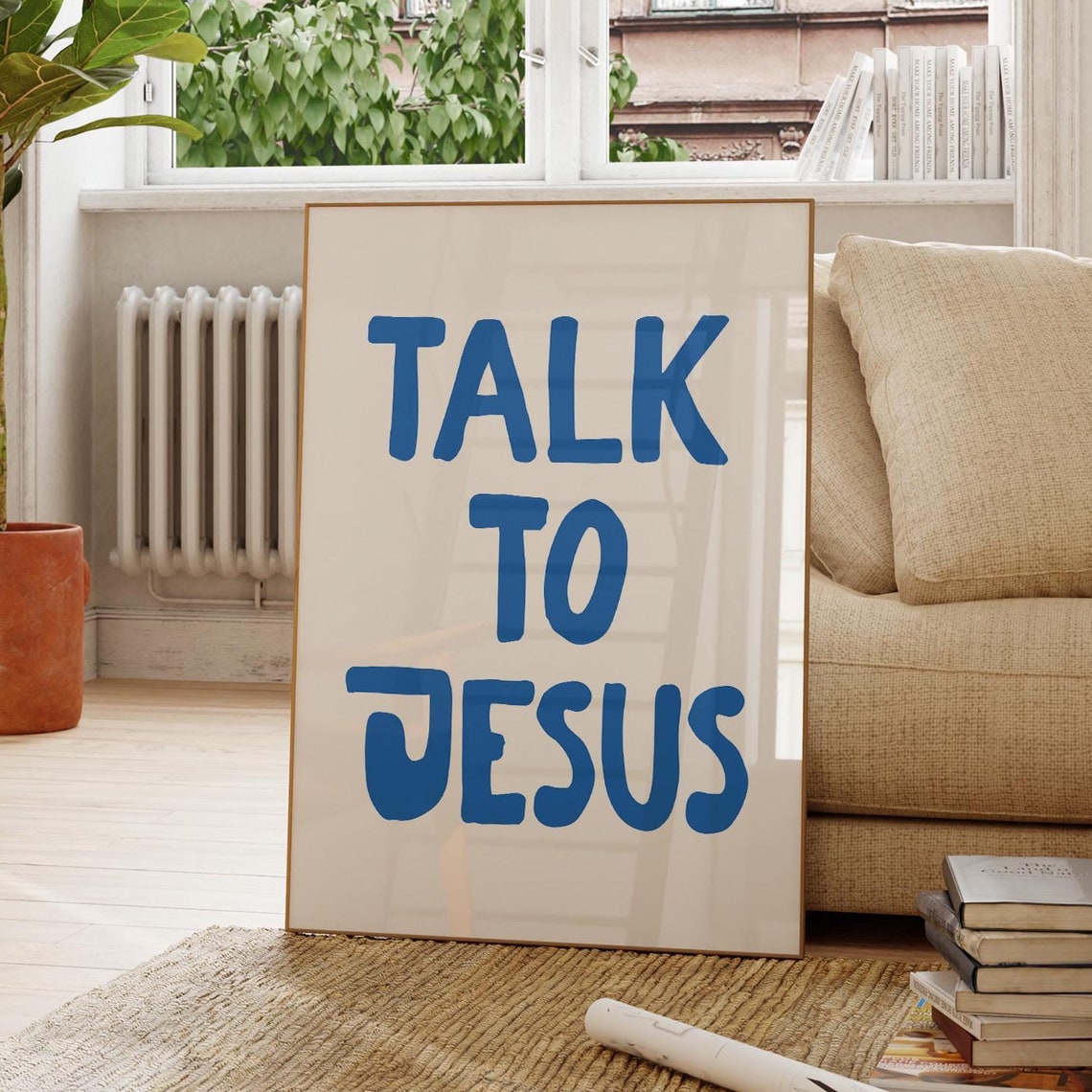 Talk To Jesus Bright Blue Hand Lettered Prayer Cheerful Poster - Image 3
