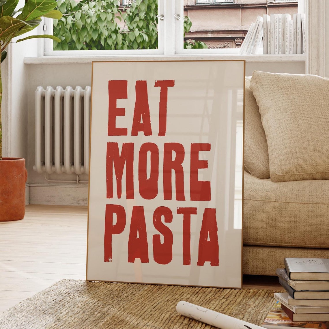 Eat More Pasta Red Distressed Typography Kitchen Quote Poster Gift - Image 3