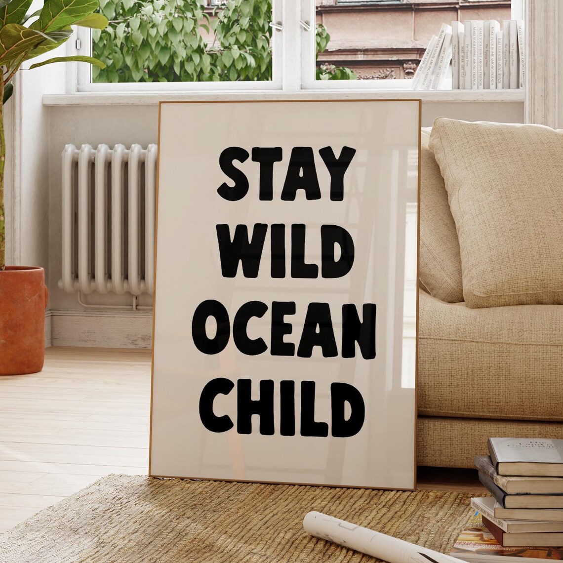 Stay Wild Ocean Child Black Bold Typography Coastal Quote Poster - Image 3