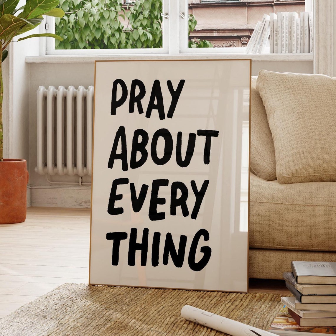 Pray About Everything Black Hand Lettered Christian Quote Poster - Image 3