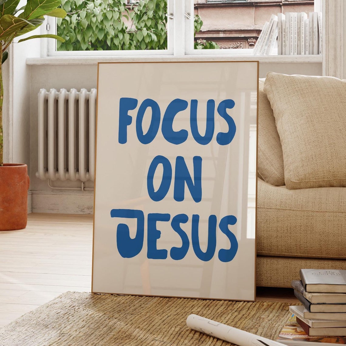 Focus On Jesus Bright Blue Bubble Letter Faith Quote Art Poster - Image 3