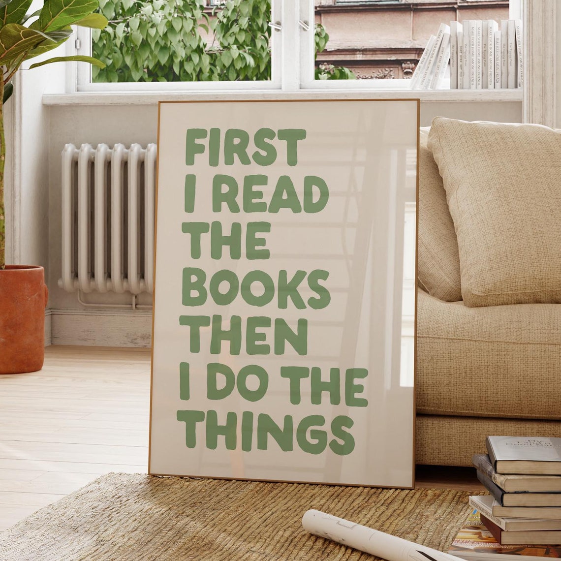 First I Read The Books Sage Green Botanical Reader Quote Poster - Image 3