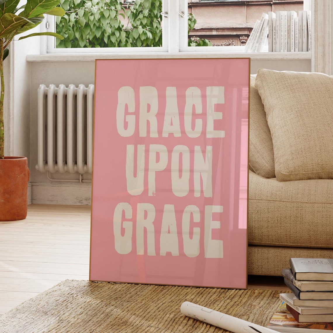 Grace Upon Grace White On Pink Christian Faith Poster for Bedroom - Image 3
