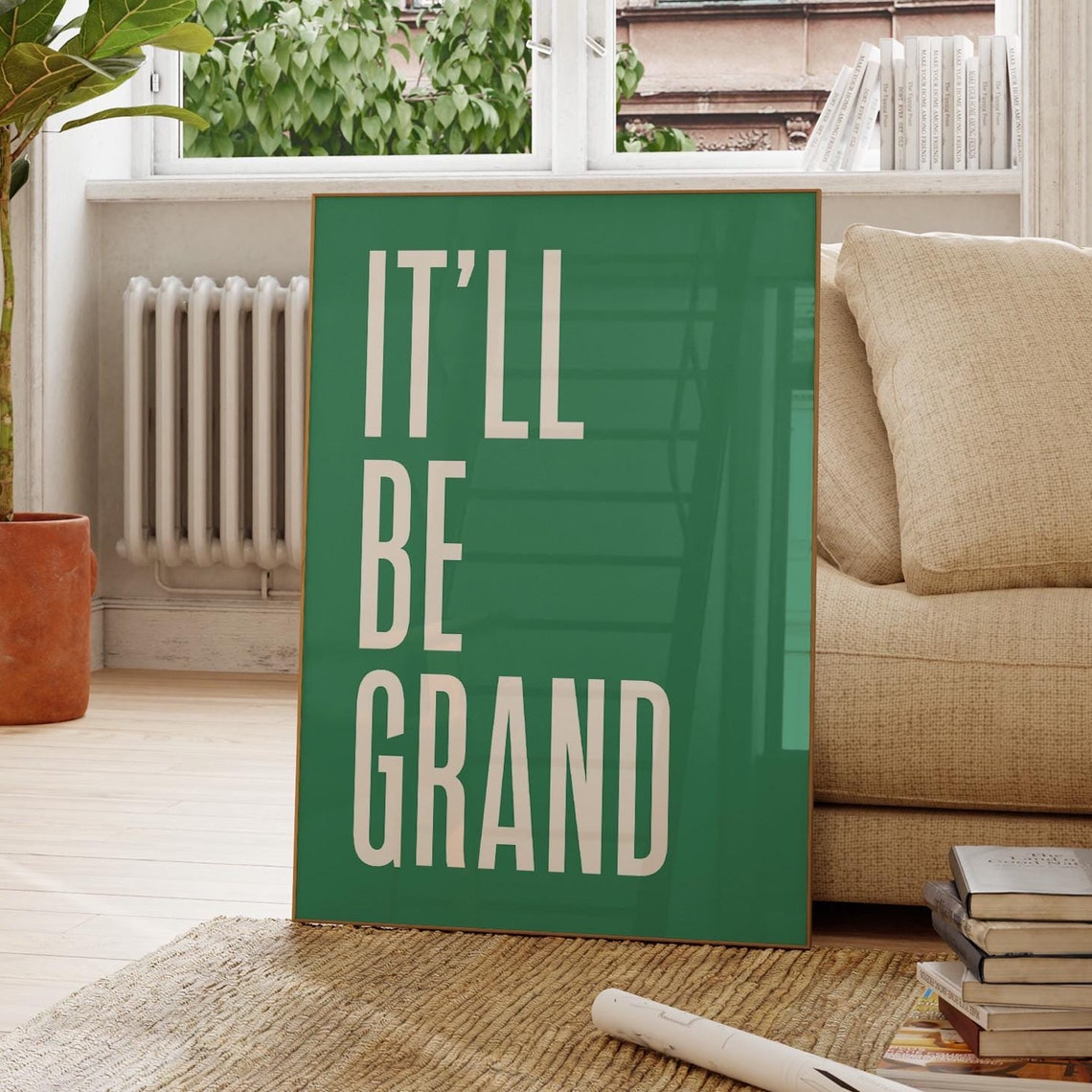 It'll Be Grand White On Green Irish Saying Retro Typography Poster - Image 3