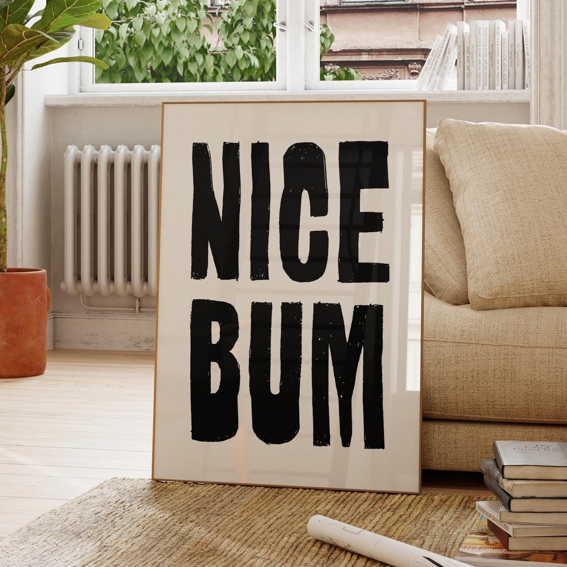 Nice Bum Bold Black Typography Funny Minimalist Bathroom Poster - Image 3