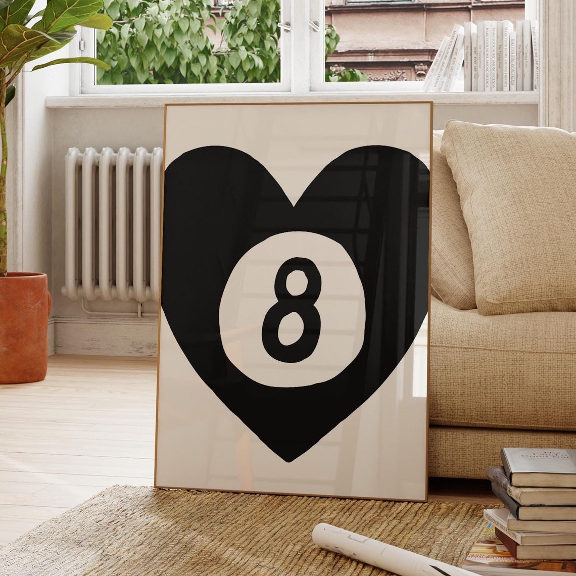 Black Heart Eight Ball Lucky Retro Minimalist Game Room Poster - Image 3