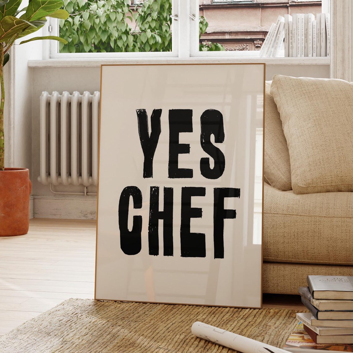 Yes Chef Bold Black Distressed Typography Kitchen Quote Poster Gift - Image 3