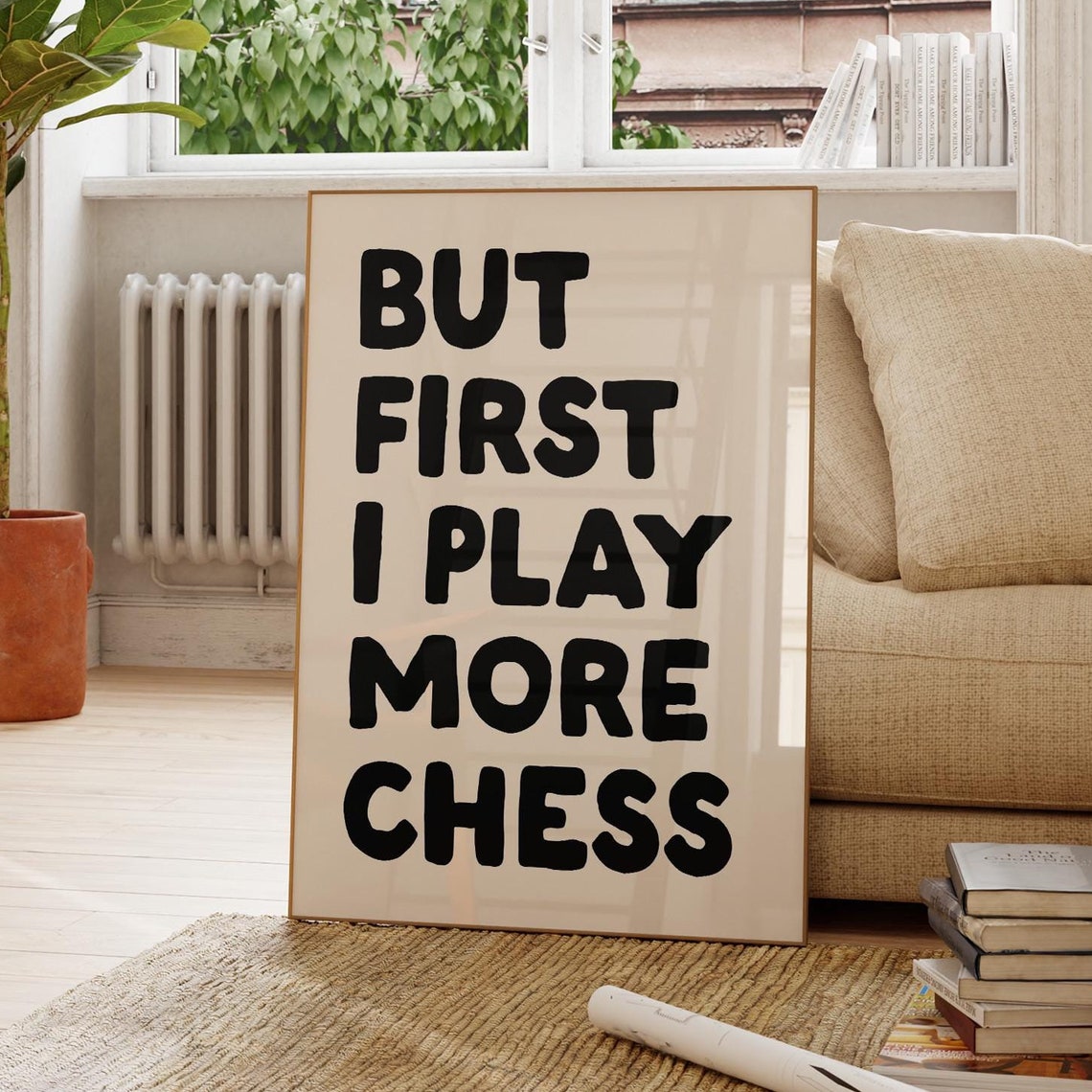 But First I Play More Chess Funny Black Typography Quote Poster - Image 3