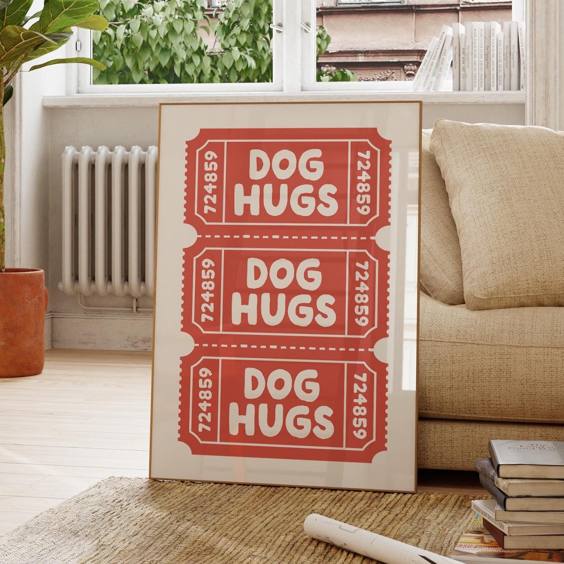 Dog Hugs Red Raffle Ticket Style Retro Typographic Dog Poster - Image 3