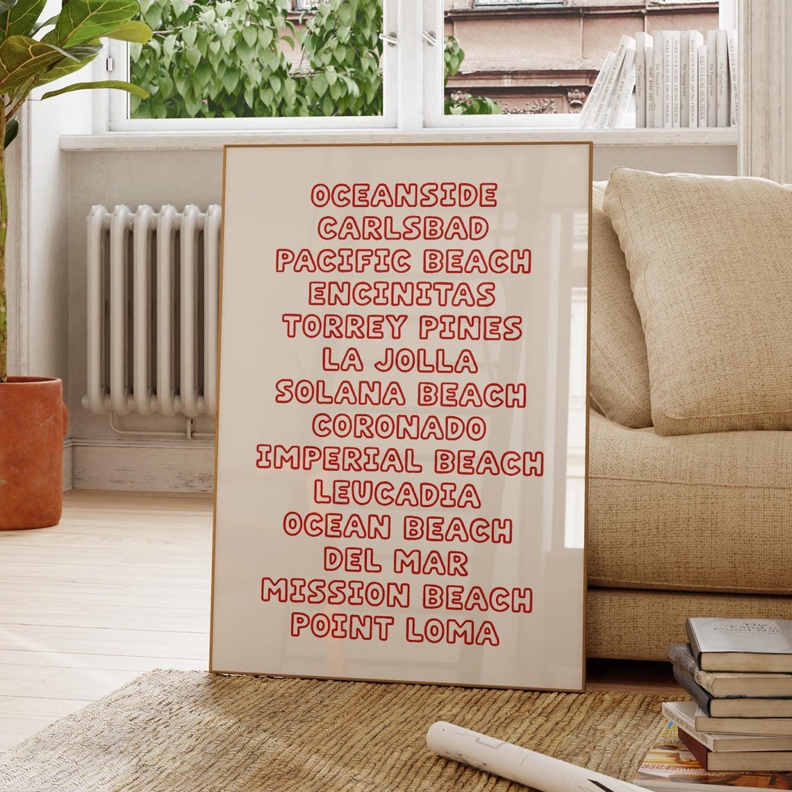 San Diego Beach Towns List Red Typography Coastal Travel Poster - Image 3