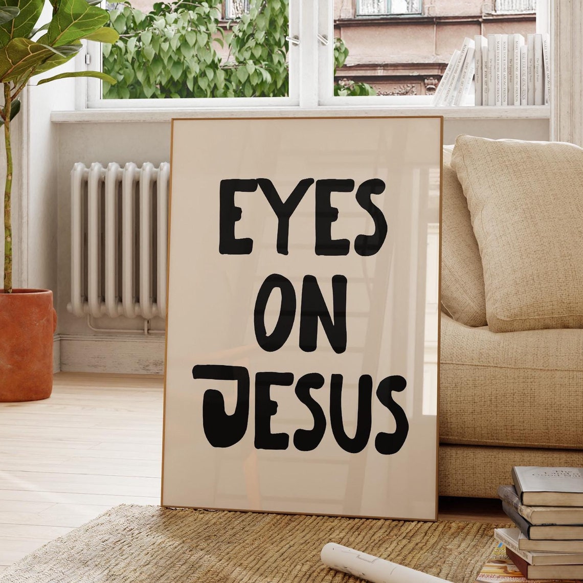 Eyes On Jesus Black Christian Quote Faith Wall Decor Gift Poster - Image 3
