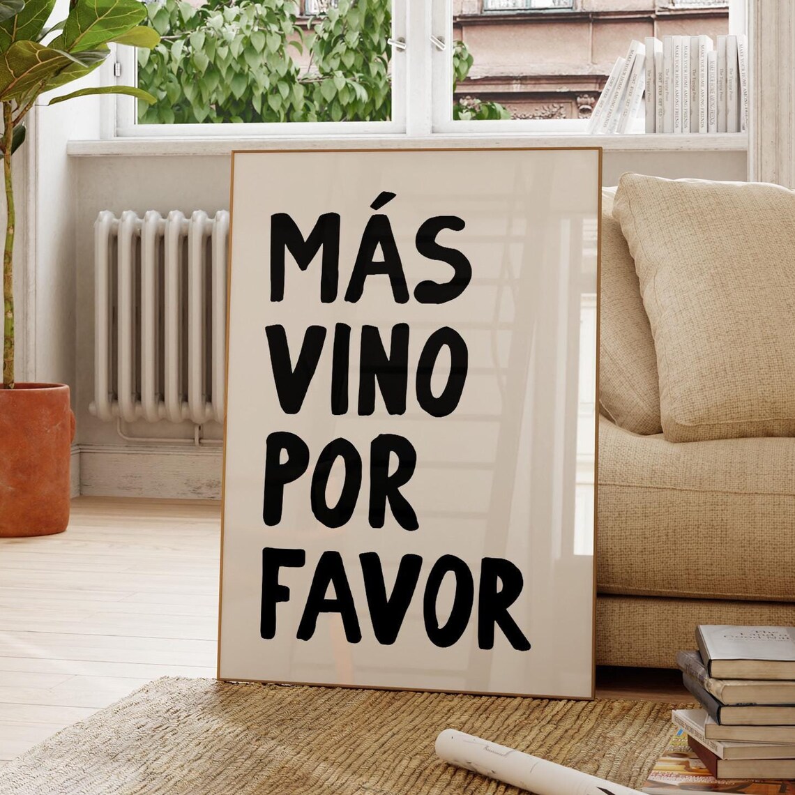 Más Vino Por Favor Bold Black Hand Lettered Wine Quote Poster - Image 3