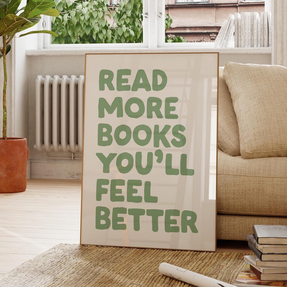 Read More Books Sage Green Reader Quote Book Lover Gift Poster - Image 3