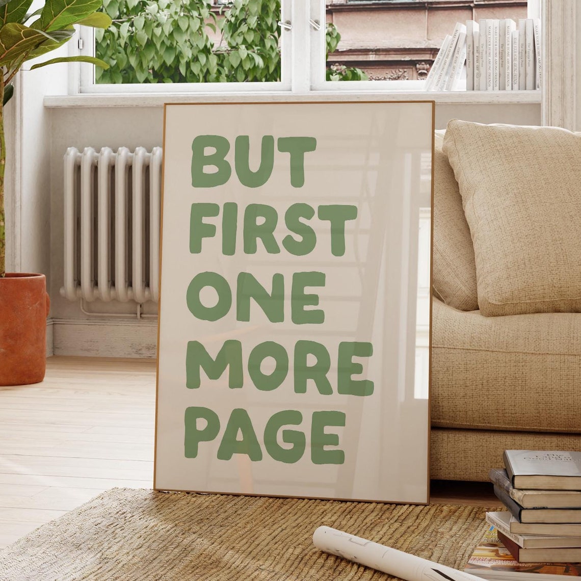 But First One More Page Sage Green Bookish Reader Quote Poster - Image 3