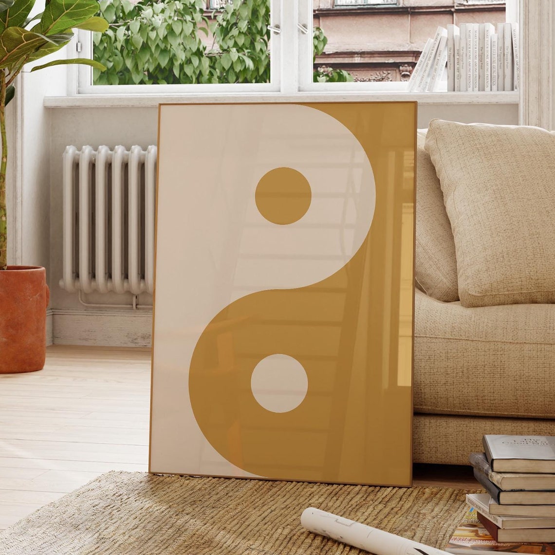 Mustard Yellow Yin Yang Minimal Abstract Zen Meditation Poster