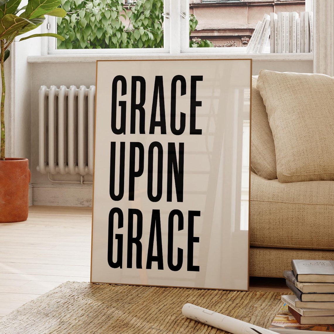 Grace Upon Grace Black Christian Faith Typography Poster for Home - Image 3