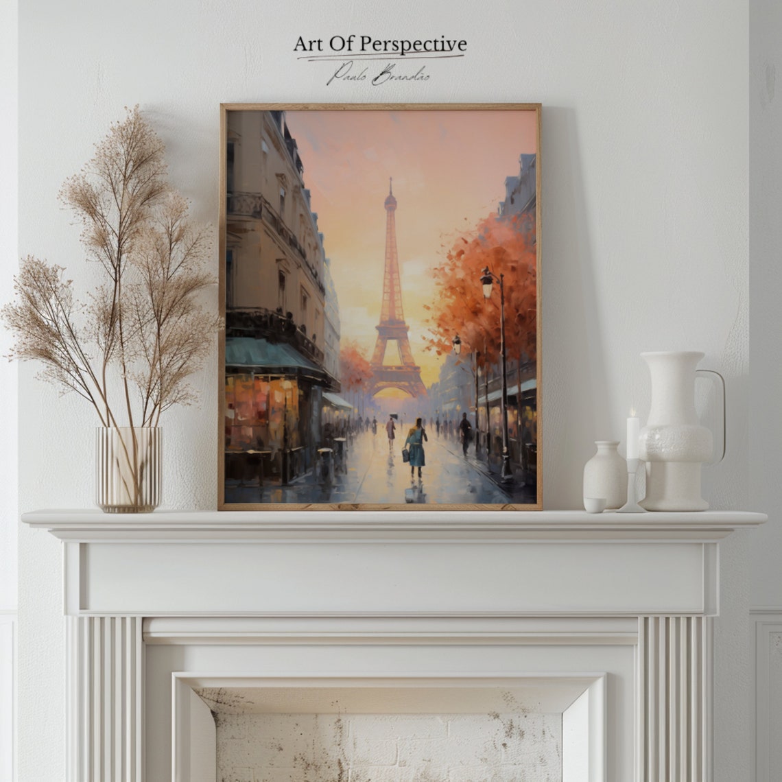 Paris Eiffel Tower Sunset Autumn Street Romantic Oil Painting Poster