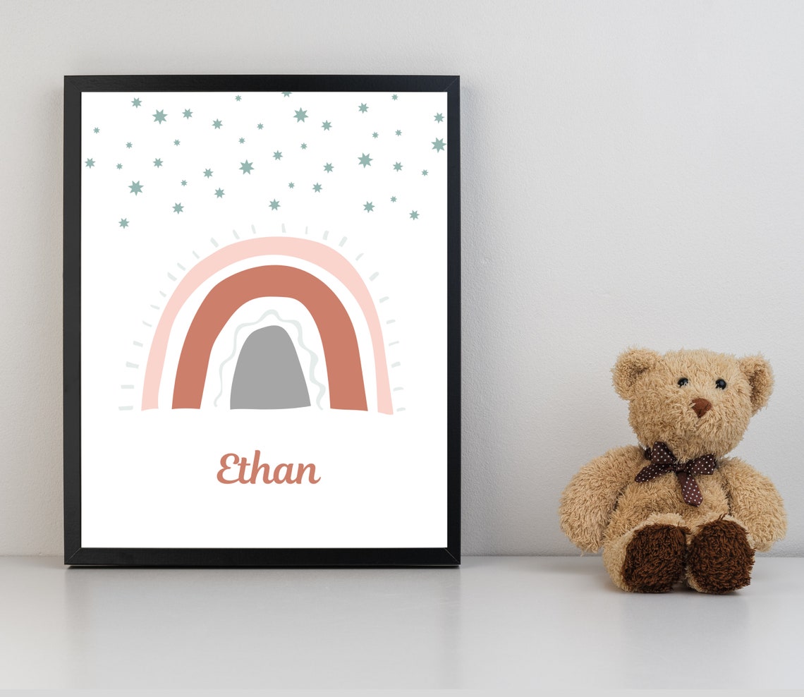 Grace Personalized Name Boho Rainbow Stars Kids Nursery Decor Wall Art - Image 2