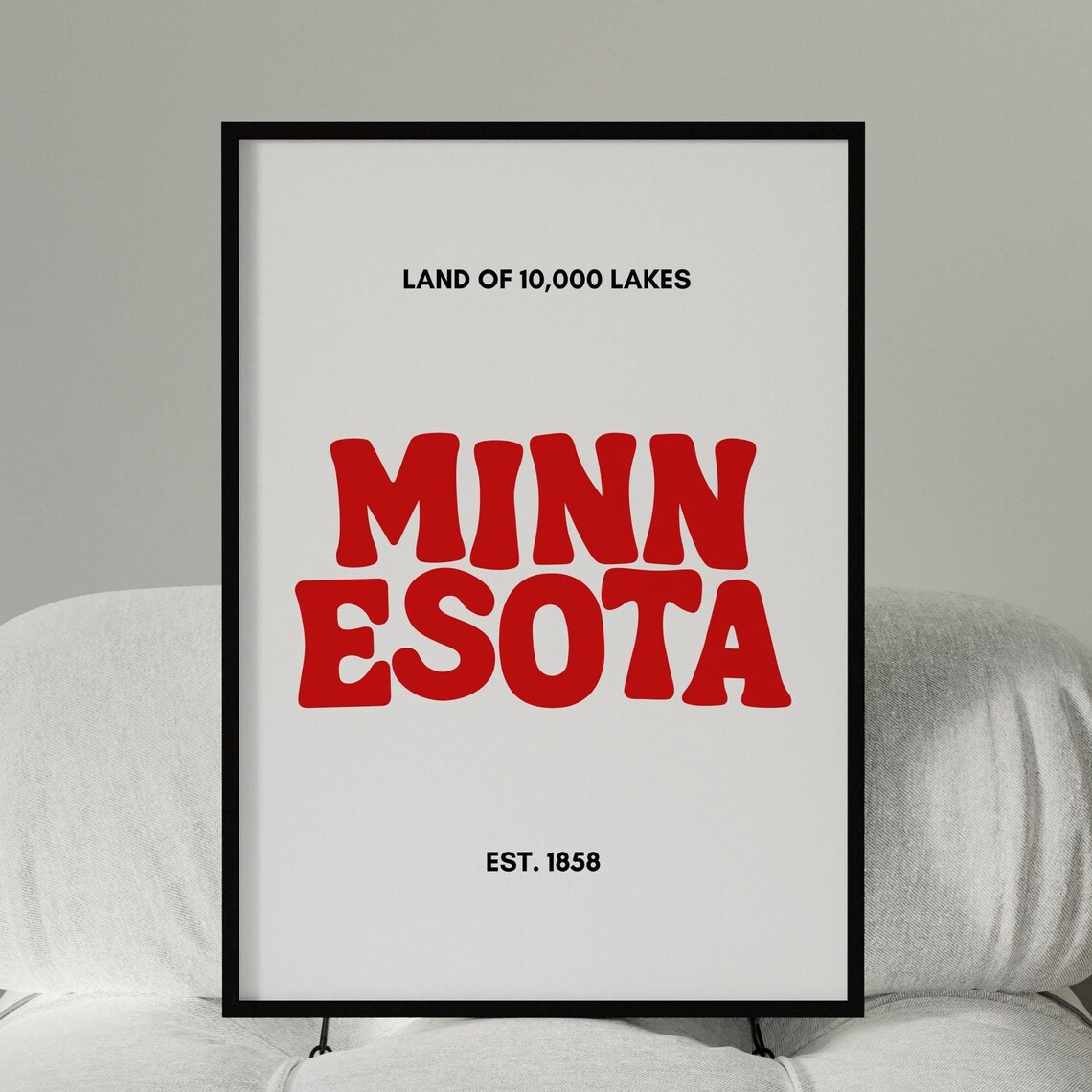 Minnesota Land Of 10000 Lakes Red Retro Typography Travel Poster