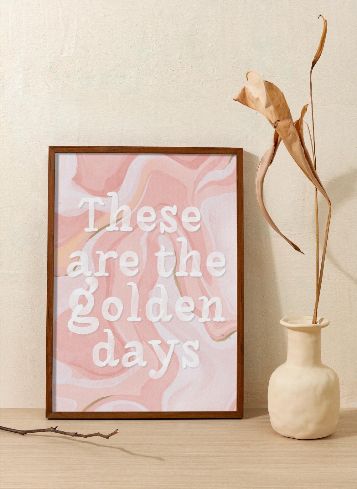 These Are The Golden Days Blush Pink Marble Swirl Quote Wall Art - Image 3